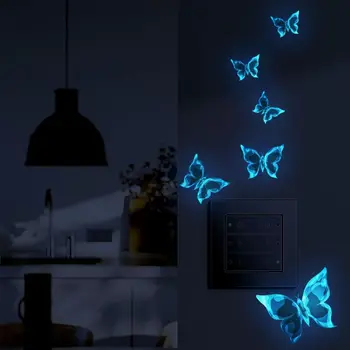 DIY Világító Pillangó Fali Matricák PVC Világít A Sötét Pillangó Kapcsoló Matrica, Vízálló öntapadó Kék Pillangós Matrica