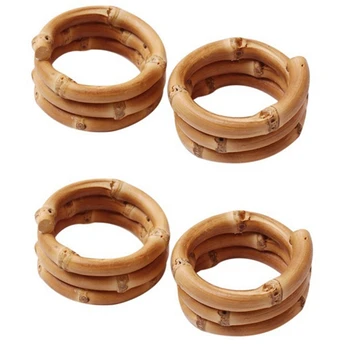 Fa Bambusz Szalvéta Gyűrű Készlet 20, Kézzel Készített Rattan Szalvéta Tartó Gyűrű Asztal Dekoráció Esküvő