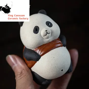 Yixing Kézzel Készített Szobor Lila Agyag Tea Pet Cuki Panda Szobor Dísztárgy Tea Figura Kézműves Kínai Zisha Teás Készlet Dekoráció