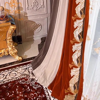 Új Narancs Hímzett Bársony Mozaik Függönyt a nappaliban, Hálószobában francia Erkély Ablak Villa Egyéni késztermék